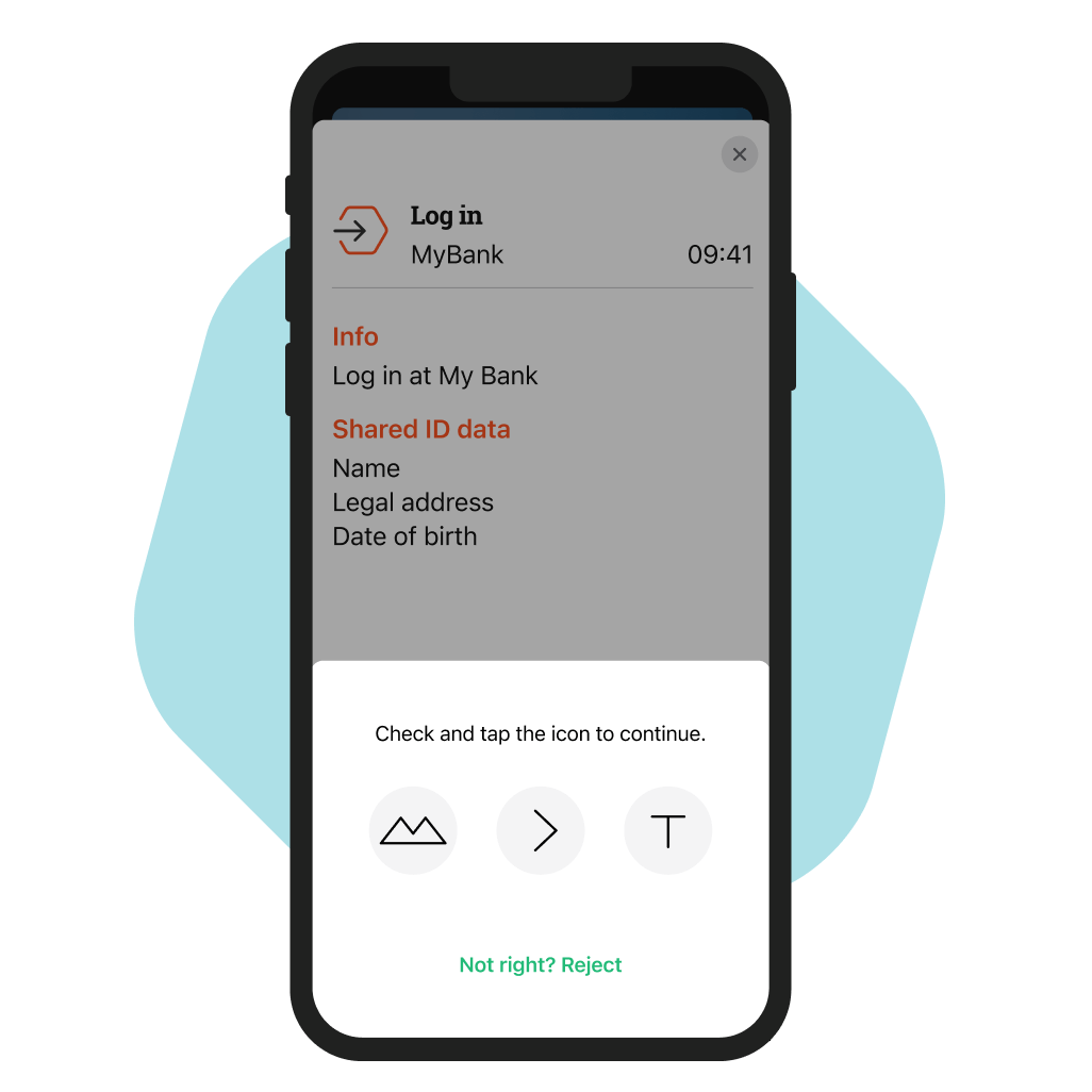 Mockup of a phone displaying the itsme app with the Poka Yoke icons